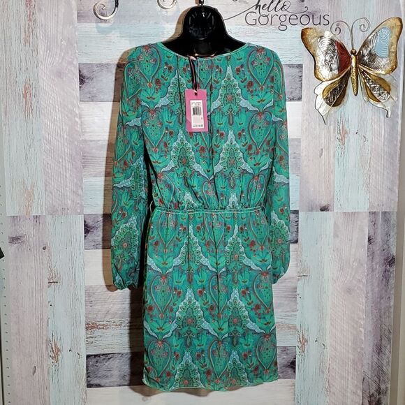 Chelsea & Violet Sherwood Forest Green Paisley Long Sleeve Dress Sz S New - Picture 7 of 13